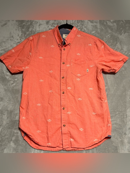 Vans Other - Vans Classic Fit Button Down Short Sleeve Shirt Men’s Small Fish Peach Pink